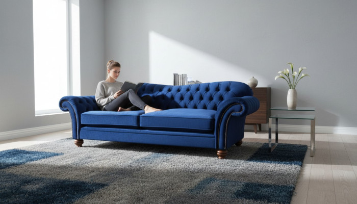 Sofá de tres plazas 3 plazas Sofás Azul Tela Salón lujo Asiento xxl grande
