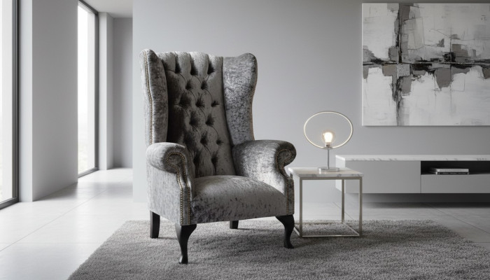 Sillón Chesterfield Sillón Sofá 1 Plaza Gris Tela Textil Nuevo