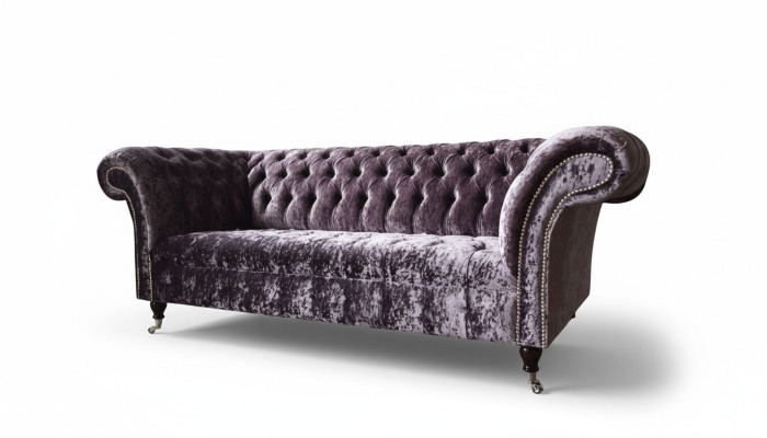 Sofá Chesterfield de diseño de tela de terciopelo morado de 3 plazas