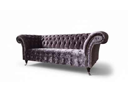 Sofá Chesterfield de diseño de tela de terciopelo morado de 3 plazas