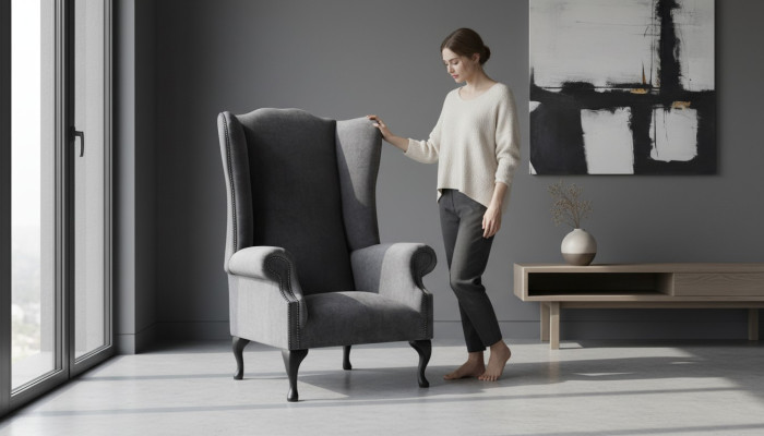 Sillón orejero, sillón de diseño, sofá tapizado, sofá Chesterfield, textil, muebles.