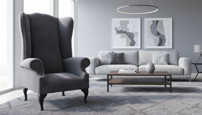 Sillón orejero, sillón de diseño, sofá tapizado, sofá Chesterfield, textil, muebles.