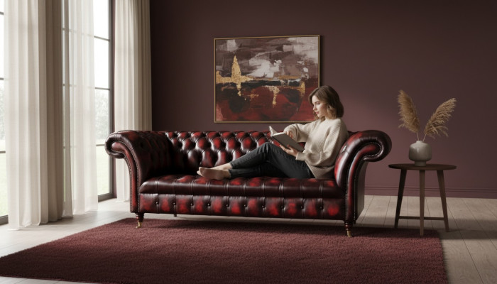 Sofá de cuero Chesterfield de 3 plazas en marrón, sofá de diseñador de lujo, nuevo acolchado.