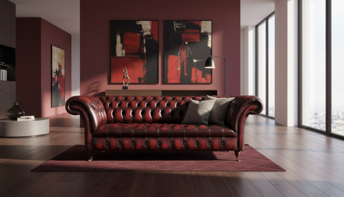 Sofá de cuero Chesterfield de 3 plazas en marrón, sofá de diseñador de lujo, nuevo acolchado.