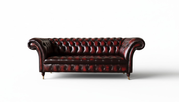 Sofá de cuero Chesterfield de 3 plazas en marrón, sofá de diseñador de lujo, nuevo acolchado.