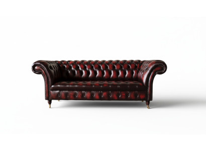 Sofá de cuero Chesterfield de 3 plazas en marrón, sofá de diseñador de lujo, nuevo acolchado.