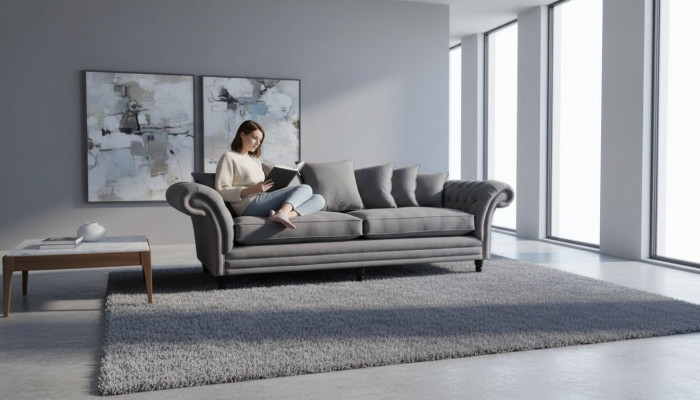 Sofá Chesterfield tapizado Sofás clásicos Sofá de 4 plazas Gris