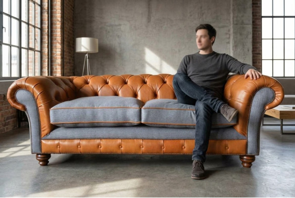Sofá de lujo de cuero Chesterfield Sofá Cojines 3 plazas Diseño Nuevo