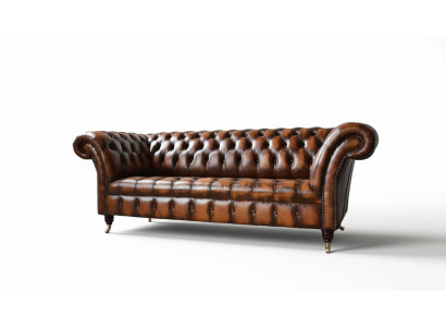 Chesterfield sofá de 3 plazas de cuero marrón nuevo