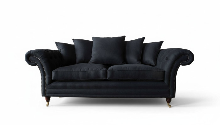 Sofá de tela de 3 plazas con cojines de diseño de color negro, extra grande.