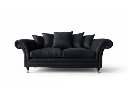 Sofá de tela de 3 plazas con cojines de diseño de color negro, extra grande.