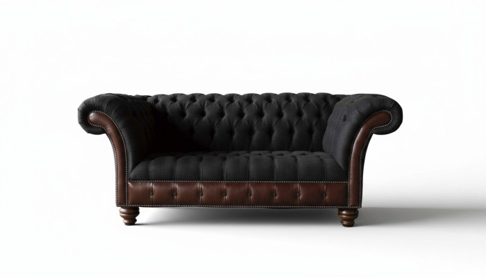 Sofá de 2 plazas, sofá tapizado de tela Chesterfield gris nuevo.