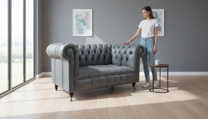 Sofá Chesterfield Sofá Sofás acolchados Clásico de 2 plazas Asiento de cuero