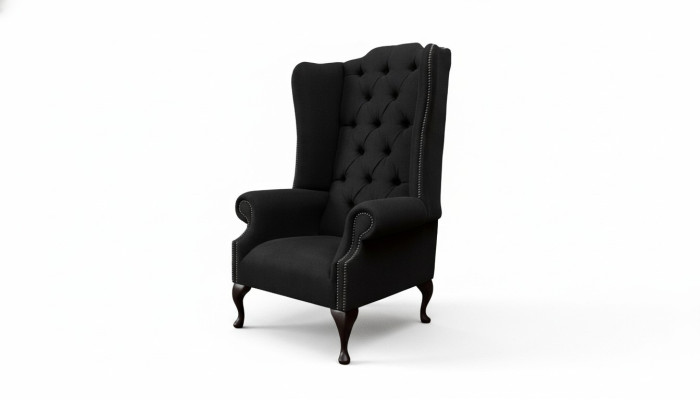 Sillón orejero asiento negro diseño tapizado Chesterfield textil nuevo.