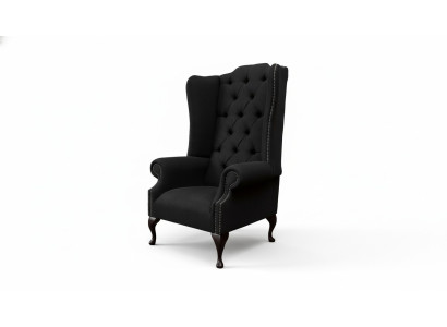 Sillón orejero asiento negro diseño tapizado Chesterfield textil nuevo.