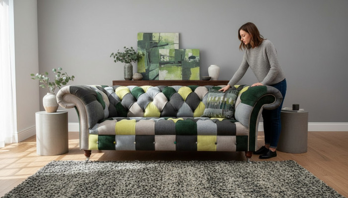 Hermoso y elegante sofá Chesterfield de 3 plazas para la sala de estar.