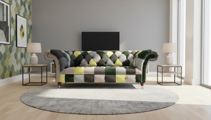 Hermoso y elegante sofá Chesterfield de 3 plazas para la sala de estar.