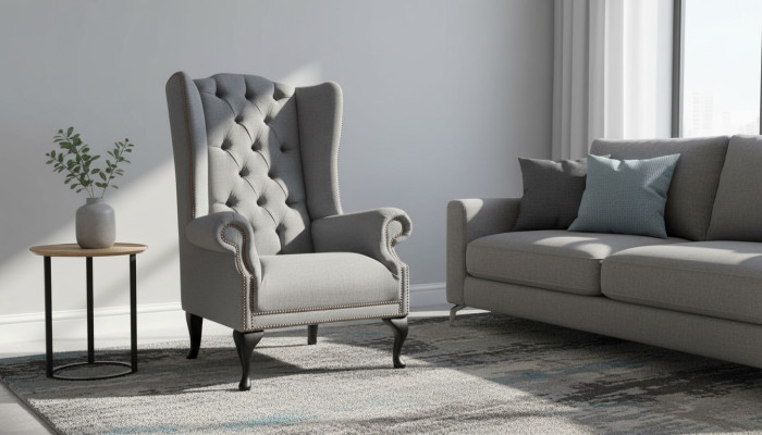 Sillón Chesterfield Sofa Couch Tapizado 1 Plaza Gris Sillón Textil