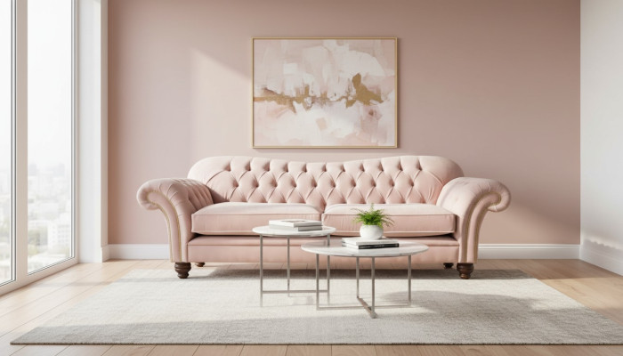 Sofá de 3 plazas Chesterfield en tela rosa