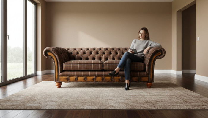 Chesterfield 3 plazas sofá tapizado textil sala de estar sofá nuevo