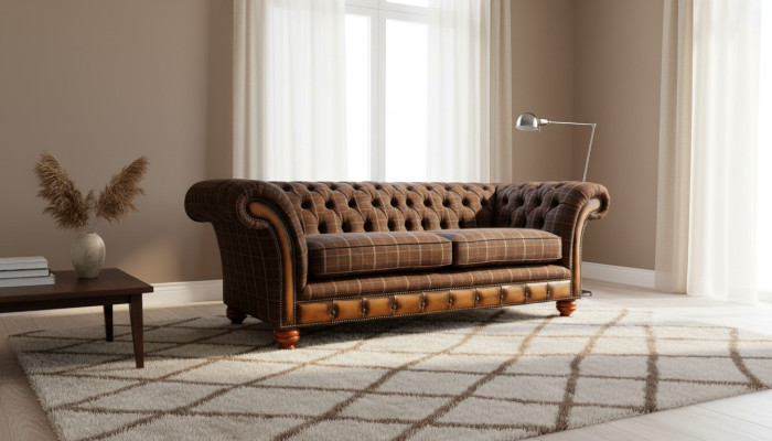 Chesterfield 3 plazas sofá tapizado textil sala de estar sofá nuevo