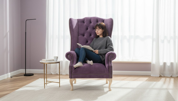 Sillón tipo orejero de diseñador, textil, 1 asiento, sofás, cojín Chesterfield, asiento.
