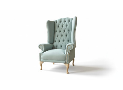 Sillón orejero diseño tapizado blanco sofá Chesterfield textil nuevo.