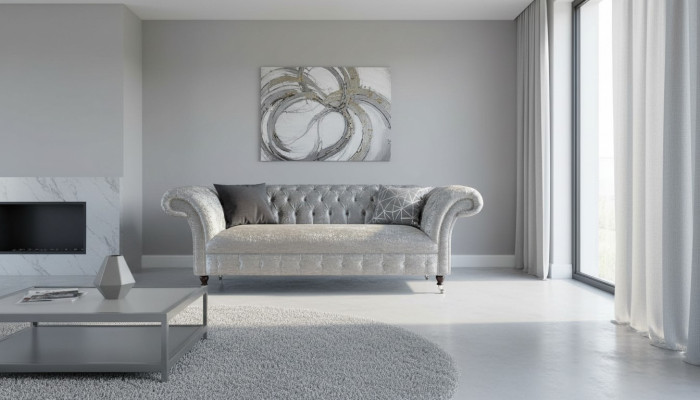 Sofá Chesterfield de diseño, sofá de 2 plazas, tapizado en gris, sofás nuevos.