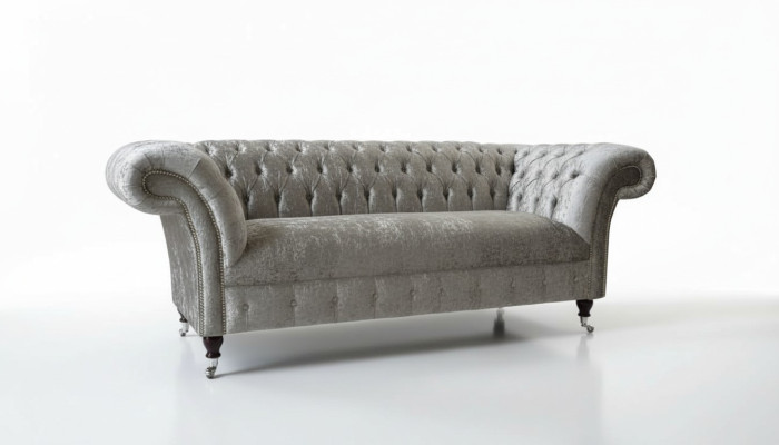 Sofá Chesterfield de diseño, sofá de 2 plazas, tapizado en gris, sofás nuevos.