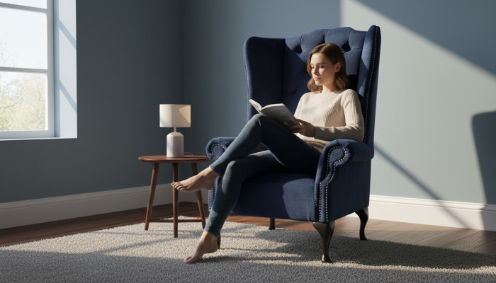 Chesterfield Design Sillón acolchado de lujo azul de tela sillones orejeros