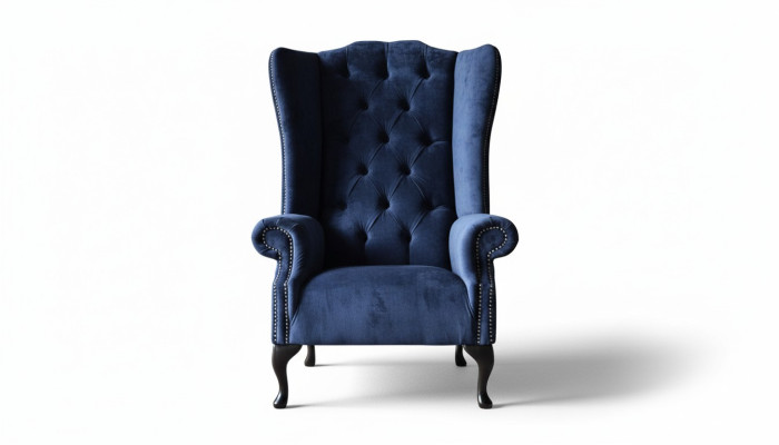 Chesterfield Design Sillón acolchado de lujo azul de tela sillones orejeros