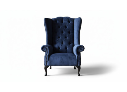 Chesterfield Design Sillón acolchado de lujo azul de tela sillones orejeros