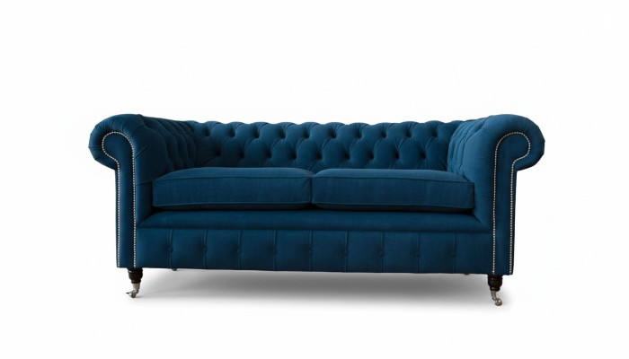 Sofá de 3 plazas Chesterfield tapizado en tela diseño nuevo.
