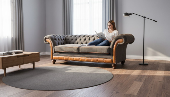 Sofá Chesterfield de 3 plazas diseño sofá tapizado tela gris 