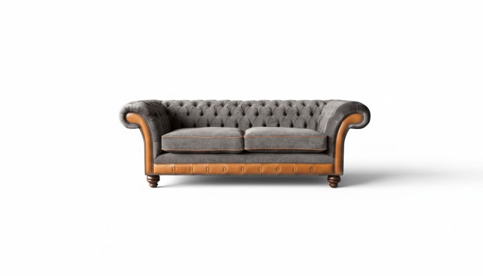 Sofá Chesterfield de 3 plazas diseño sofá tapizado tela gris 