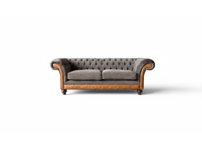 Sofá Chesterfield de 3 plazas diseño sofá tapizado tela gris 