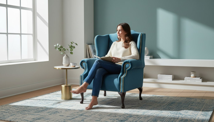 Sillón Chesterfield una plaza azul sofá tapizado mueble nuevo.