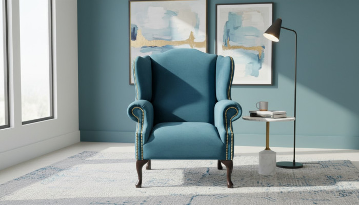 Sillón Chesterfield una plaza azul sofá tapizado mueble nuevo.