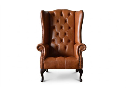Sillón orejero Chesterfield de lujo asiento de sala de estar marrón nuevo.