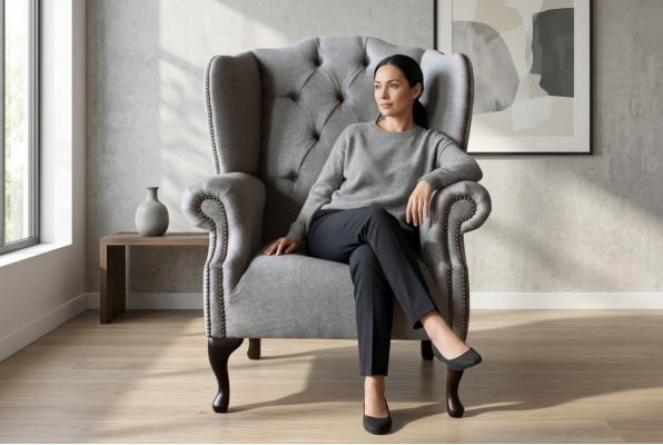 Lujo acolchado Clásico Sillón Chesterfield Orejero Butaca Individual Nuevo