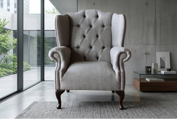 Lujo acolchado Clásico Sillón Chesterfield Orejero Butaca Individual Nuevo