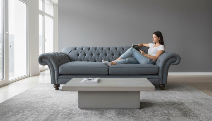 Sofá de lujo en tela Chesterfield Sofás Tapizados de 3 plazas Gris Diseño