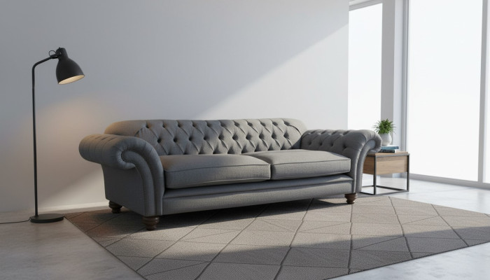 Sofá de lujo en tela Chesterfield Sofás Tapizados de 3 plazas Gris Diseño
