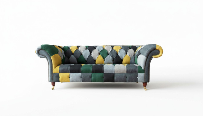 Clásico sofá de tela Chesterfield de diseño, de 3 plazas.