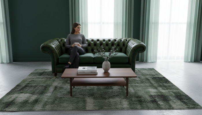 Sofá de diseño de 3 plazas Tapizado en cuero Sofás Textil Chesterfield Verde