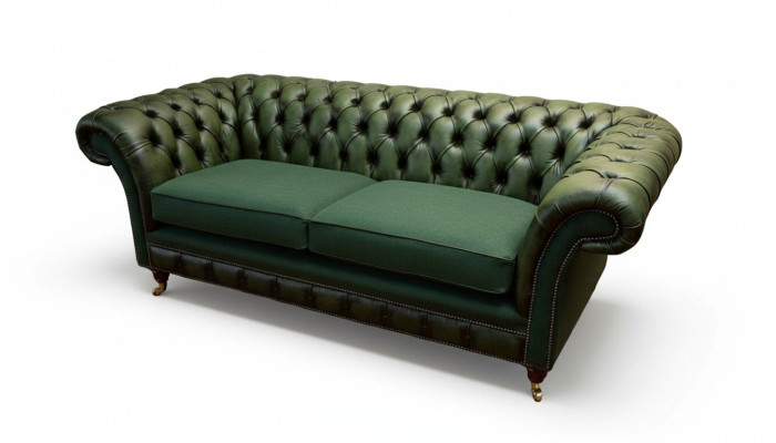 Sofá de diseño de 3 plazas Tapizado en cuero Sofás Textil Chesterfield Verde