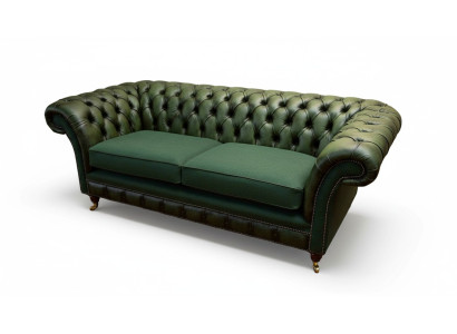 Sofá de diseño de 3 plazas Tapizado en cuero Sofás Textil Chesterfield Verde