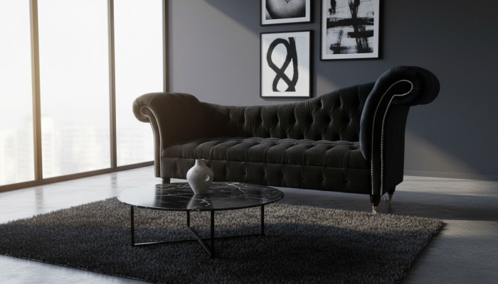 Sofá de lujo de tela Chesterfield, sofá tapizado de 3 plazas, azul terciopelo