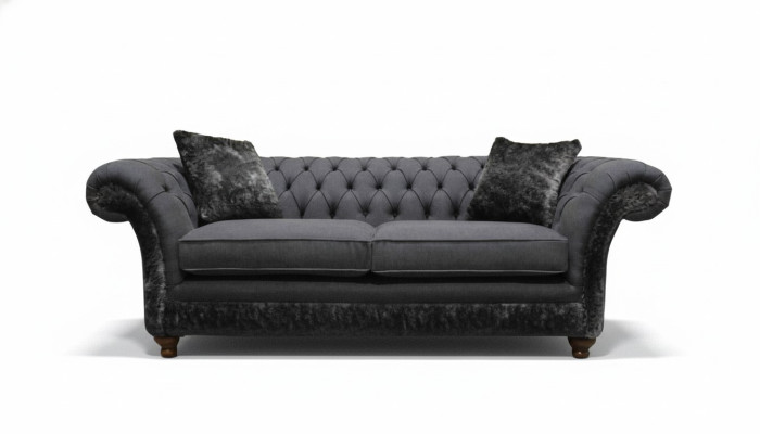 Sofá de tres plazas, sofá de tela, diseño gris, muebles, sofás, Chesterfield.