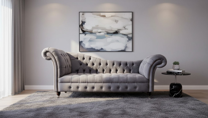 Chesterfield sofá de diseño de 3 plazas tapizado de tela de lujo
